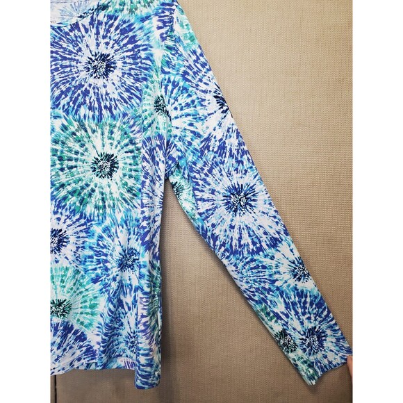 Lands' End Women's Tie-Dye Print Long Sleeve Rash Guard Swim Tee Size L (14-16) - Picture 2 of 5